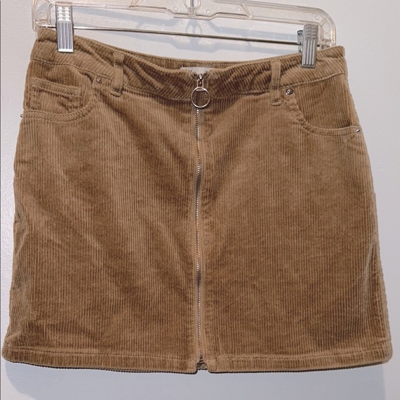 Zipper Brown Corduroy Mini Pencil Skirt - Picture 2 of 8